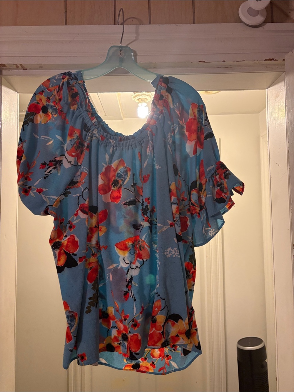 Zac & Rachel Sky Blue Floral Peasant Blouse